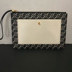 RALPH LAUREN Leather Logo Black Saffiano Wristlet Bag NWOT